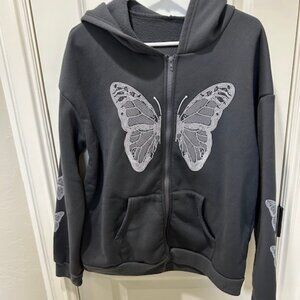 Gray Butterfly Full Zip Hooded Sweatshirt